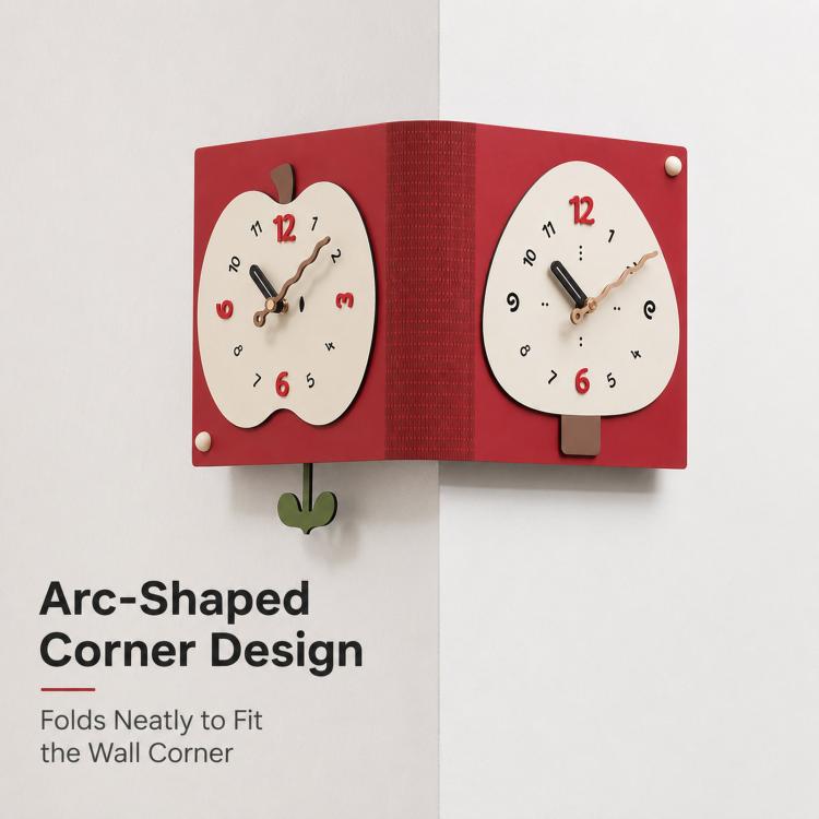 wozoom Living Room Minimalist Double-Sided Wall Clock Corner Decorative Clock, Red Medium, Red Large, Beige Large