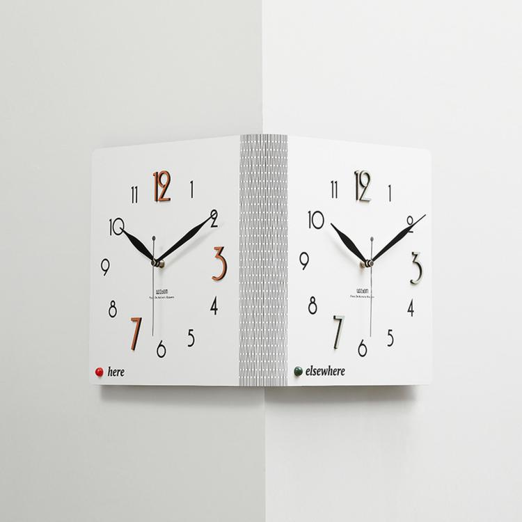 wozoom Double-Sided Corner Wall Clock Simple Decorative Clock For Living Room Corners, White Medium, White Large, Woodgrain Brown Medium, Woodgrain Brown Large