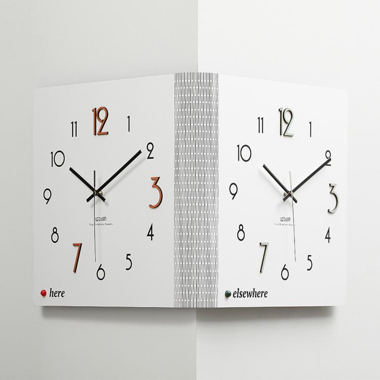 wozoom Double-Sided Corner Wall Clock Simple Decorative Clock For Living Room Corners, White Medium, White Large, Woodgrain Brown Medium, Woodgrain Brown Large