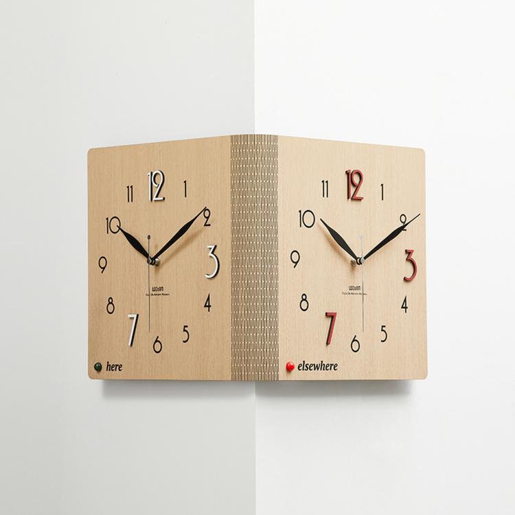wozoom Double-Sided Corner Wall Clock Simple Decorative Clock For Living Room Corners, White Medium, White Large, Woodgrain Brown Medium, Woodgrain Brown Large