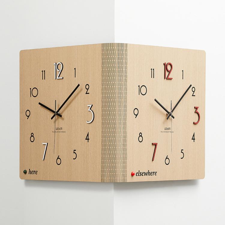wozoom Double-Sided Corner Wall Clock Simple Decorative Clock For Living Room Corners, White Medium, White Large, Woodgrain Brown Medium, Woodgrain Brown Large