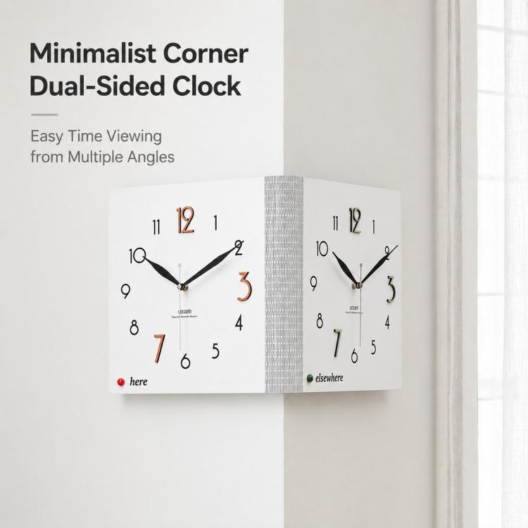 wozoom Double-Sided Corner Wall Clock Simple Decorative Clock For Living Room Corners, White Medium, White Large, Woodgrain Brown Medium, Woodgrain Brown Large