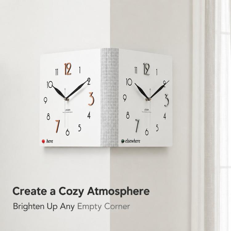 wozoom Double-Sided Corner Wall Clock Simple Decorative Clock For Living Room Corners, White Medium, White Large, Woodgrain Brown Medium, Woodgrain Brown Large