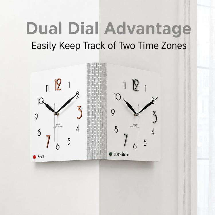 wozoom Double-Sided Corner Wall Clock Simple Decorative Clock For Living Room Corners, White Medium, White Large, Woodgrain Brown Medium, Woodgrain Brown Large