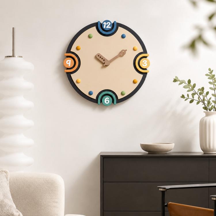 wozoom Modern Cream Style Wall Clock Colorful Wood Silent Non Ticking Decorative Clock