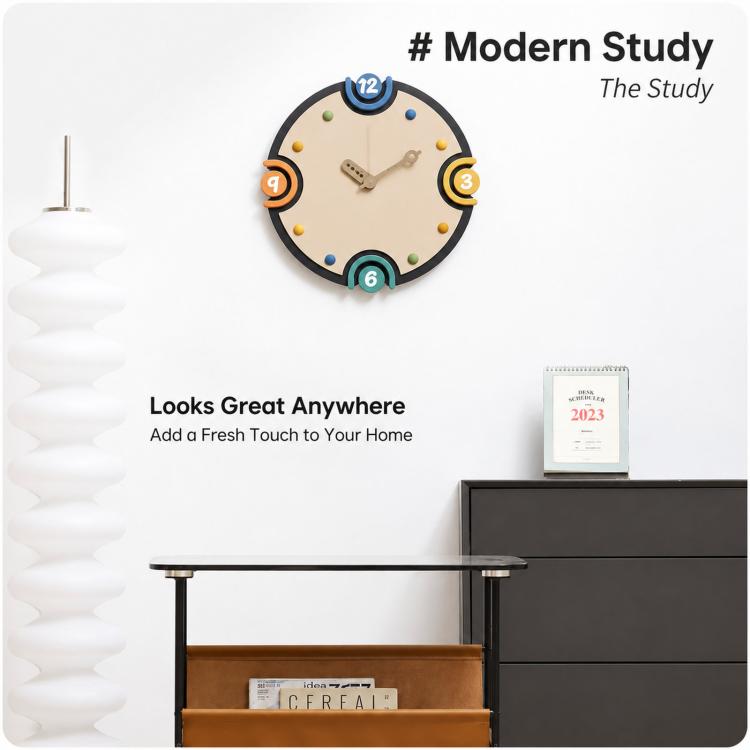 wozoom Modern Cream Style Wall Clock Colorful Wood Silent Non Ticking Decorative Clock