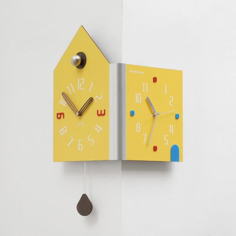 wozoom Modern Corner Double Sided Wall Clock Silent House Shaped Decorative Clock, Cream White Medium, Cream White Large, Yellow Medium, Yellow Large, White Medium, White Large