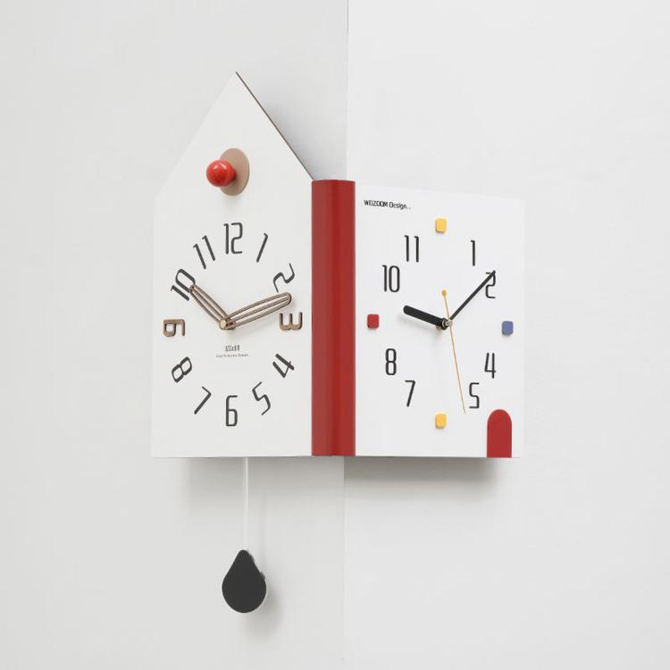 wozoom Modern Corner Double Sided Wall Clock Silent House Shaped Decorative Clock, Cream White Medium, Cream White Large, Yellow Medium, Yellow Large, White Medium, White Large