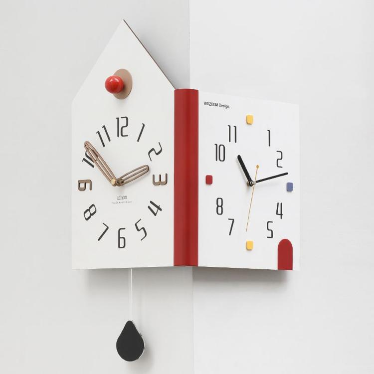 wozoom Modern Corner Double Sided Wall Clock Silent House Shaped Decorative Clock, Cream White Medium, Cream White Large, Yellow Medium, Yellow Large, White Medium, White Large