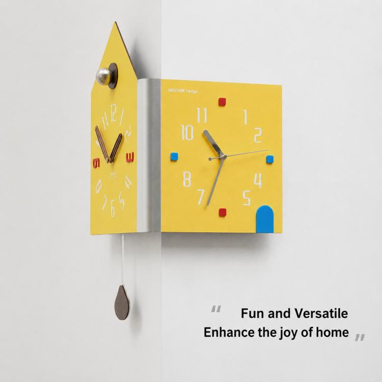 wozoom Modern Corner Double Sided Wall Clock Silent House Shaped Decorative Clock, Cream White Medium, Cream White Large, Yellow Medium, Yellow Large, White Medium, White Large