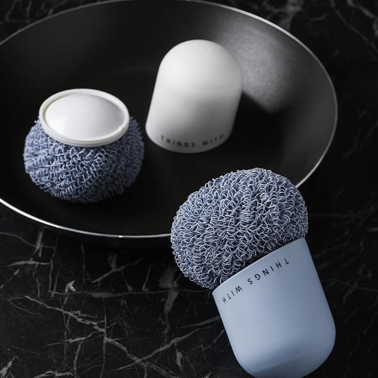 Polyester Cleaning Ball Household Handle Cleaning Brush Kitchen Short Handle Dishwashing Pot Brush, White, Blue, 4 Replacement Heads