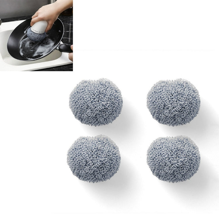 Polyester Cleaning Ball Household Handle Cleaning Brush Kitchen Short Handle Dishwashing Pot Brush, White, Blue, 4 Replacement Heads