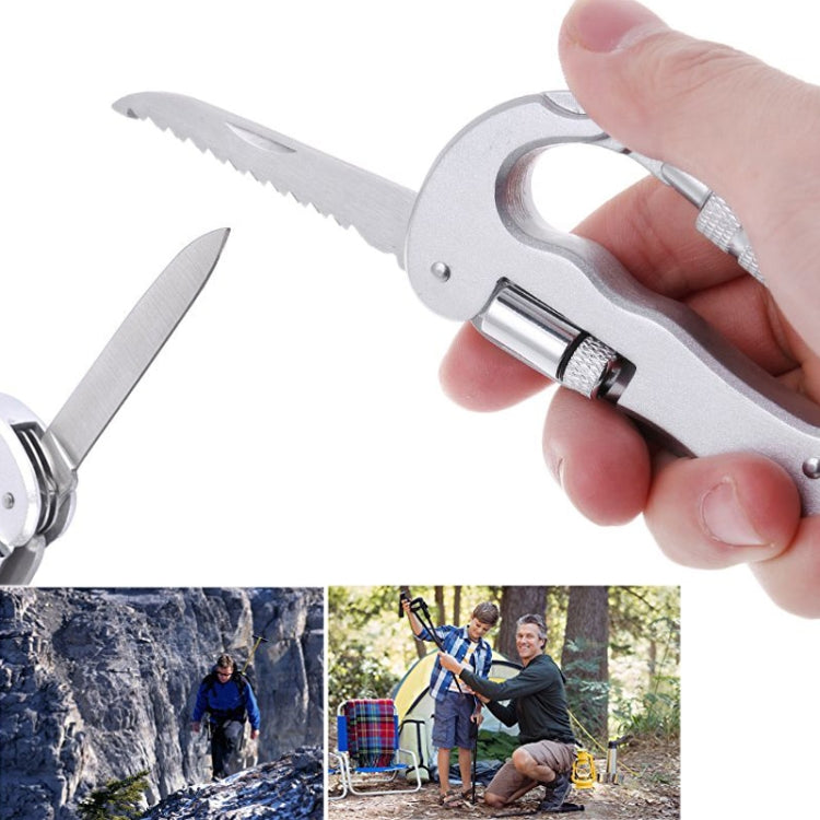 Multifunctional Folding Security Self Defense Folding Saw Carabiner Hanging Buckle Wild Survival Equipment, D Type + LED