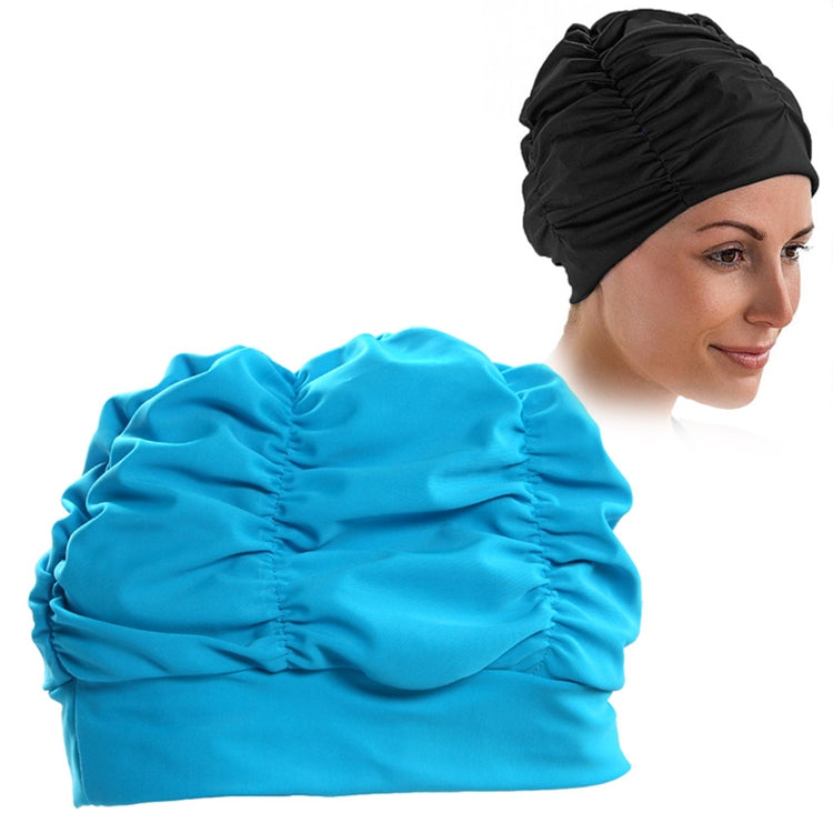 Women Earmuffs Pleated Cloth Swimming Cap, Women Swimming Cap (Lake Blue), Women Swimming Cap (Purple), Women Swimming Cap (Rose)