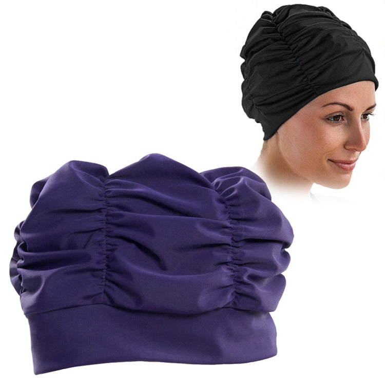Women Earmuffs Pleated Cloth Swimming Cap, Women Swimming Cap (Lake Blue), Women Swimming Cap (Purple), Women Swimming Cap (Rose)
