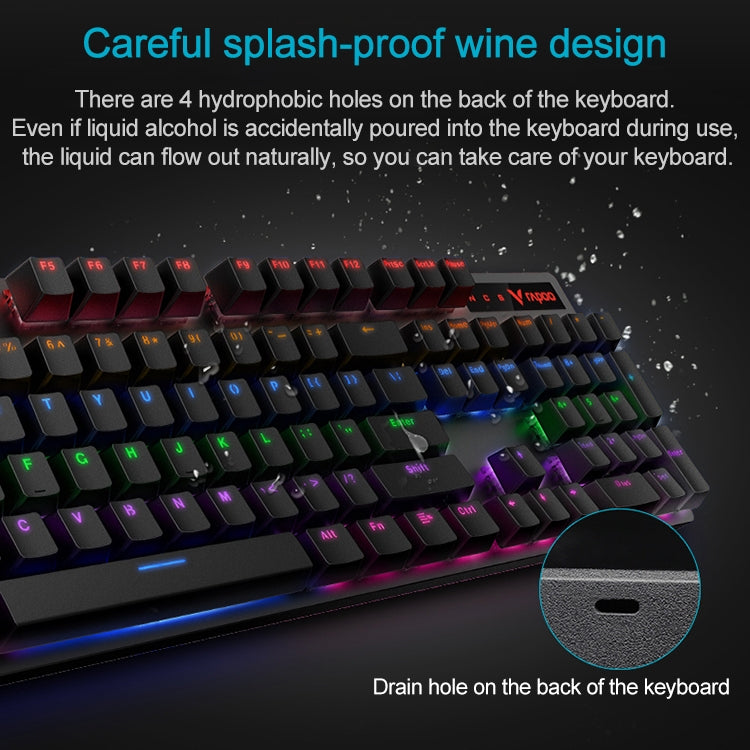 Rapoo V500 PRO Mixed Light 104 Keys Desktop Laptop Computer Game Esports Office Home Typing Wired Mechanical Keyboard, Black Shaft, Green Shaft, Tea Shaft, Red Shaft