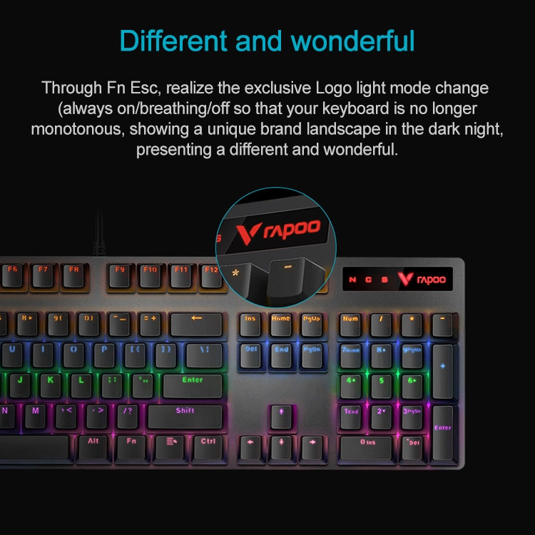 Rapoo V500 PRO Mixed Light 104 Keys Desktop Laptop Computer Game Esports Office Home Typing Wired Mechanical Keyboard, Black Shaft, Green Shaft, Tea Shaft, Red Shaft