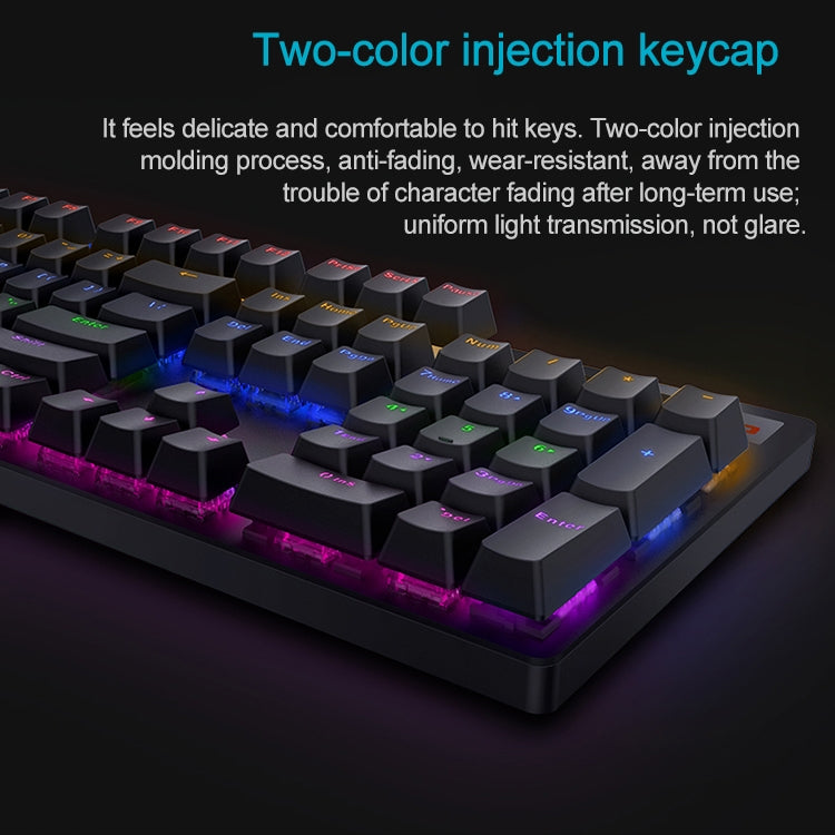 Rapoo V500 PRO Mixed Light 104 Keys Desktop Laptop Computer Game Esports Office Home Typing Wired Mechanical Keyboard, Black Shaft, Green Shaft, Tea Shaft, Red Shaft