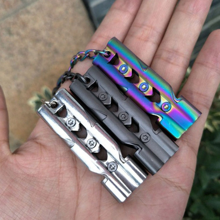 Outdoor High-decibel Stainless Steel Self-protection Double Tube Survival Whistle with Key Ring, Whistle (Silver), Whistle (titanium)