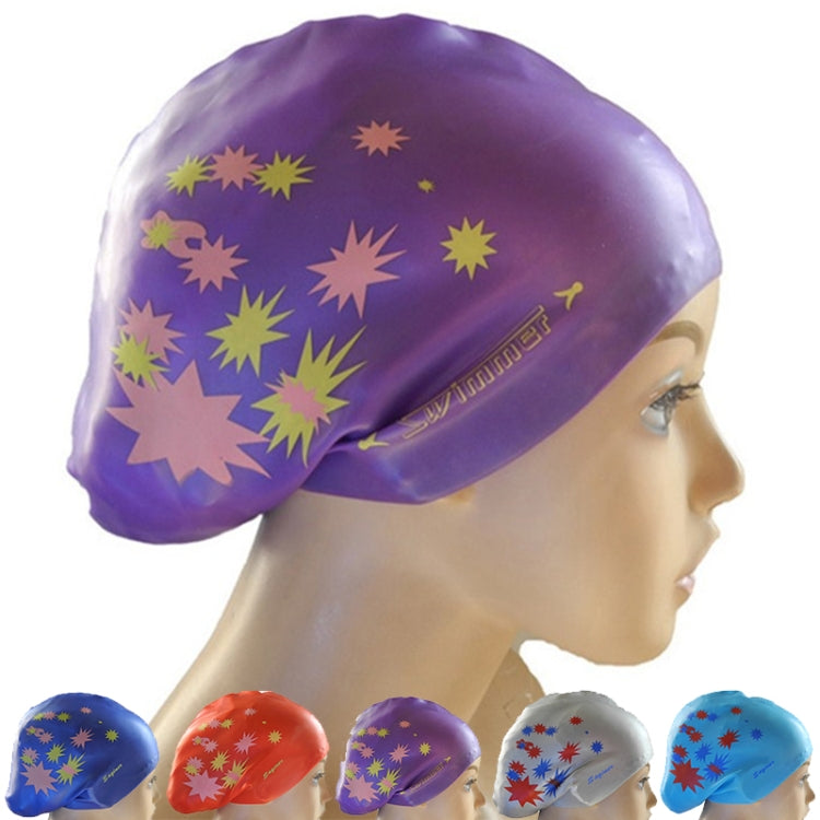 Printed Silicone Swimming Cap Waterproof Swimming Cap for Long Hair, Long Hair Swimming Cap, Long Hair Printed Swimming Cap(Purple), Long Hair Printed Swimming Cap(Gray), Long Hair Printed Swimming Cap(Navy Blue), Long Hair Printed Swimming Cap(Sky Blue)