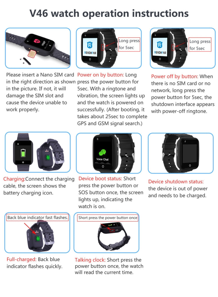 REACHFAR RF-V46-A GPS Smart Tracker WatchBand, Support SOS / Camera / Health Management / 4G LTE / Blood Pressure / Heart Rate, For Asia / Europe / Africa / Australia, RF-V46-A