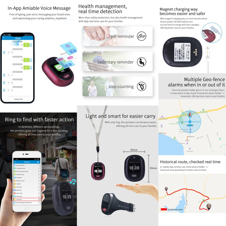 REACHFAR RF-V45-B Mini Touch Screen GPS Smart Tracker Pendant, Support SOS / Camera / Health Management / 4G LTE, For North America / South America / Australia, RF-V45-B Touch Screen