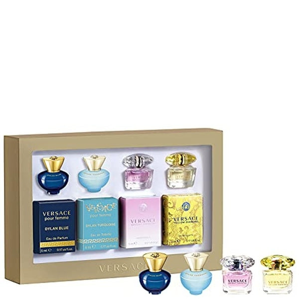 Versace Miniatures for Her Gift Set 5ml Pour Femme Dylan Blue EDP + 5ml Pour Femme Dylan Turquoise EDT + 5ml Bright Crystal EDT + 5ml Yellow Diamond EDT