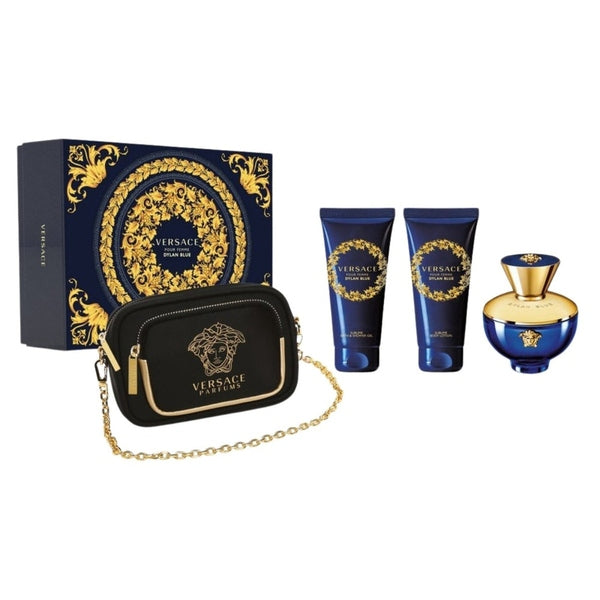 Versace Pour Femme Dylan Blue Gift Set 100ml EDP + 100ml Shower Gel + 100ml Body Lotion + Purse