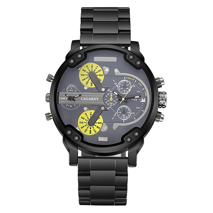 CAGARNY 6820 Fashionable Business Style Large Dial Dual Time Zone Quartz Movement Wrist Watch with Stainless Steel Band & Calendar Function for Men((Black Steel Band Blue Window), Black Steel Band Blue Window, Steel Band White Window                   ...