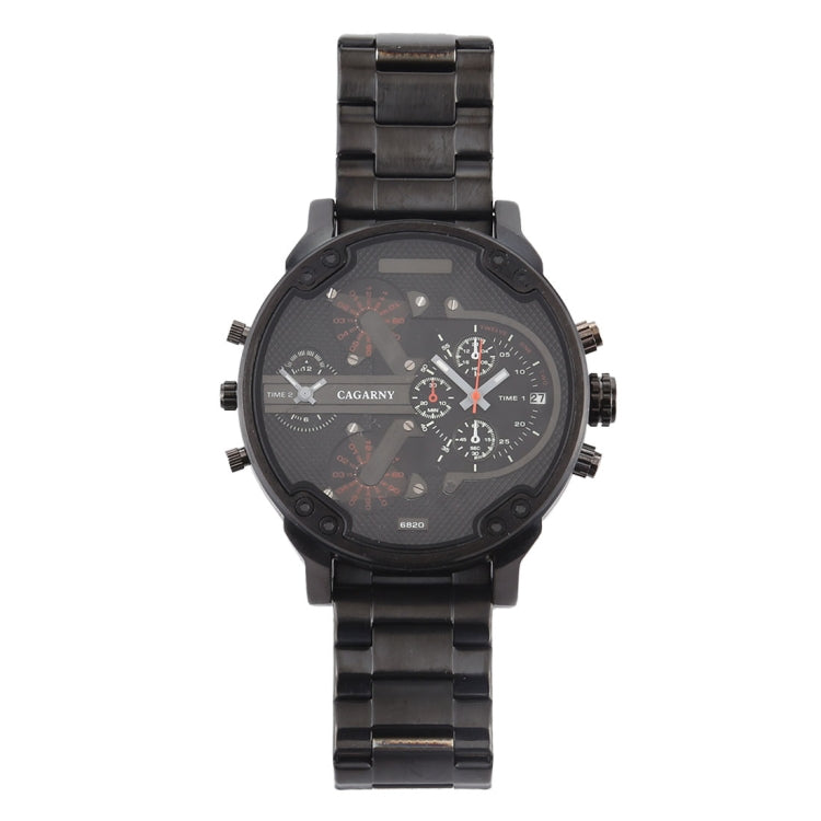 CAGARNY 6820 Fashionable Business Style Large Dial Dual Time Zone Quartz Movement Wrist Watch with Stainless Steel Band & Calendar Function for Men((Black Steel Band Blue Window), Black Steel Band Blue Window, Steel Band White Window                   ...