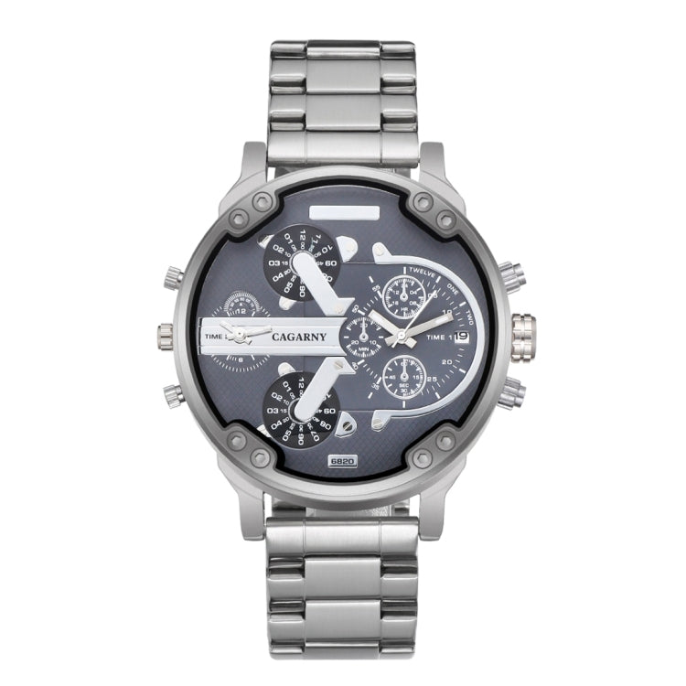 CAGARNY 6820 Fashionable Business Style Large Dial Dual Time Zone Quartz Movement Wrist Watch with Stainless Steel Band & Calendar Function for Men((Black Steel Band Blue Window), Black Steel Band Blue Window, Steel Band White Window                   ...