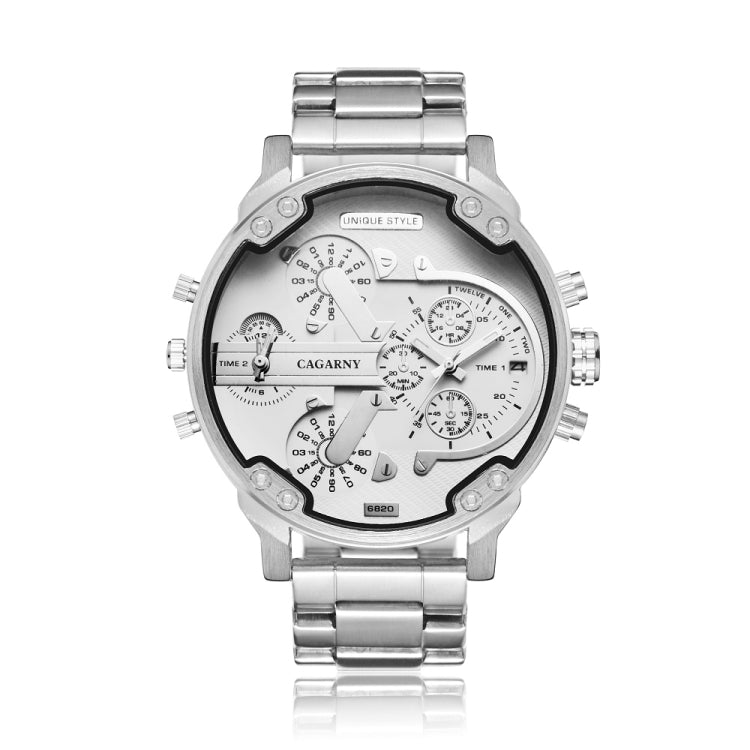 CAGARNY 6820 Fashionable Business Style Large Dial Dual Time Zone Quartz Movement Wrist Watch with Stainless Steel Band & Calendar Function for Men((Black Steel Band Blue Window), Black Steel Band Blue Window, Steel Band White Window                   ...