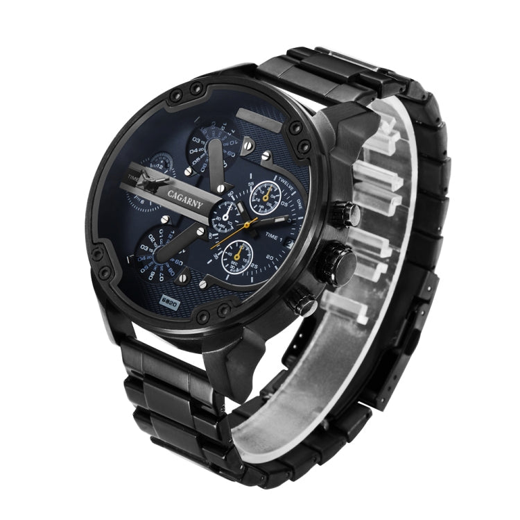 CAGARNY 6820 Fashionable Business Style Large Dial Dual Time Zone Quartz Movement Wrist Watch with Stainless Steel Band & Calendar Function for Men((Black Steel Band Blue Window), Black Steel Band Blue Window, Steel Band White Window                   ...