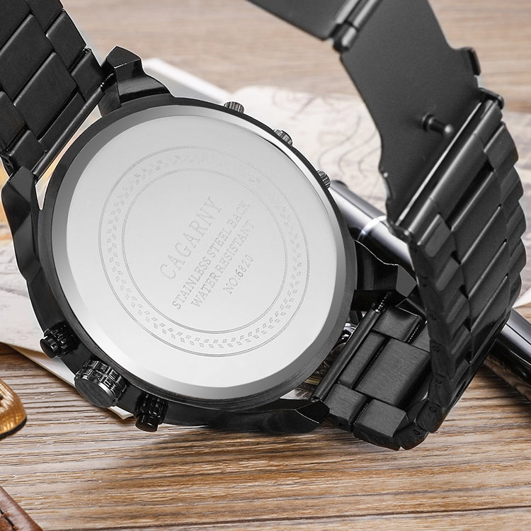 CAGARNY 6820 Fashionable Business Style Large Dial Dual Time Zone Quartz Movement Wrist Watch with Stainless Steel Band & Calendar Function for Men((Black Steel Band Blue Window), Black Steel Band Blue Window, Steel Band White Window                   ...