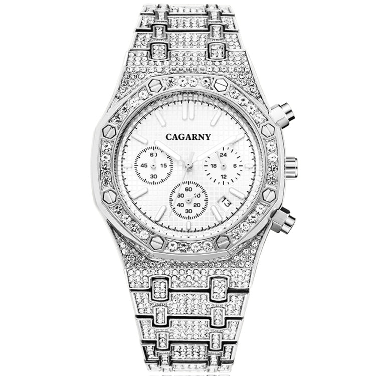 CAGARNY 6881 Diamond-studded Six-needles Guartz Dual Movement Watch Men Stainless Steel Strap Watch (Gold Shell Gold Dial), WA0334JB, WA0334JW, WA0334L, WA0334SB, WA0334SW
