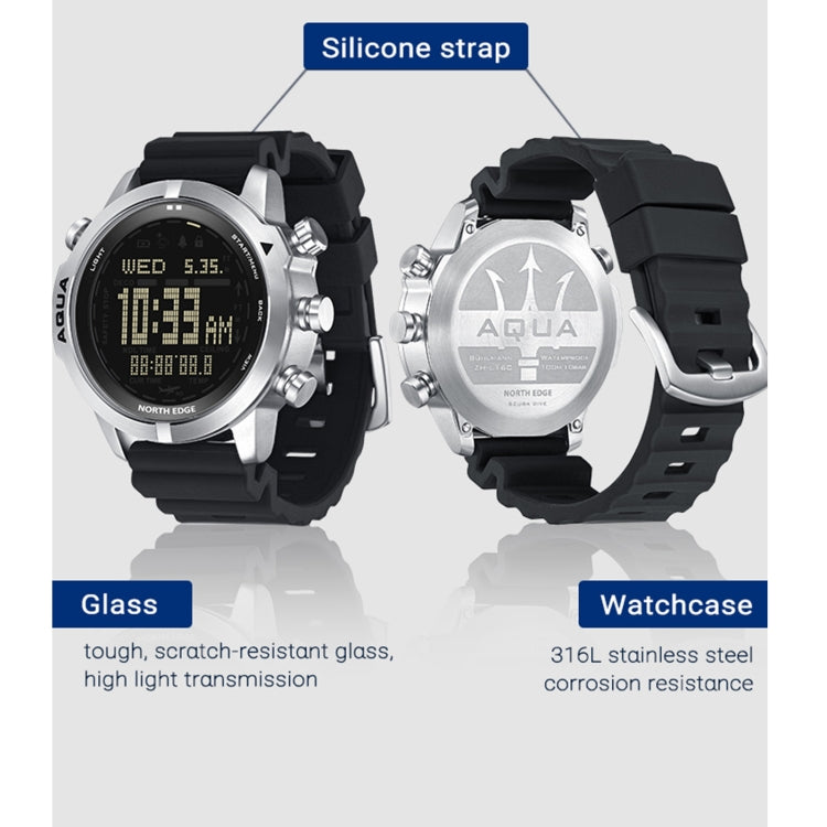 NORTH EDGE AQUA 100m Waterproof Scuba Diver Smart Watch, Support Luminous Display & Compass Mode, AQUA