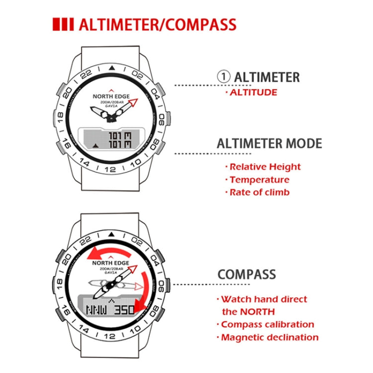 North Edge GAVIA Men Outdoor Sport 50m Waterproof Smart Digital Watch Diving Watch, Support Barometer & Pedometer, GAVIA
