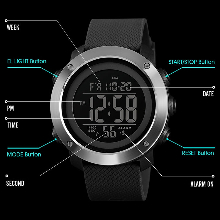 SKMEI 1426 Multifunctional Outdoor Fashion Noctilucent Waterproof White Machine Rubber Ring Digital Watch, White Machine Rubber Ring, 1426 White Machine Rubber Ring