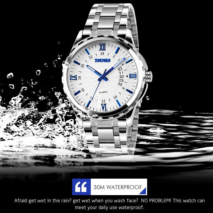SKMEI 9069 Multifunctional Outdoor Fashion Business Waterproof Silver Shell Quartz Wrist Watch