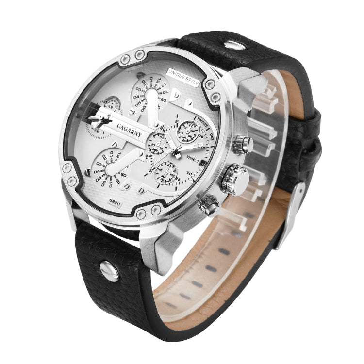 CAGARNY 6820 Fashionable Multifunctional Style Quartz Business Sport Wrist Watch with Leather Band & GMT Time & Calendar & Luminous Display for Men(Brown Band White Window), Brown Band White Window, Black Band White Window, Brown Band Blue Window      ...