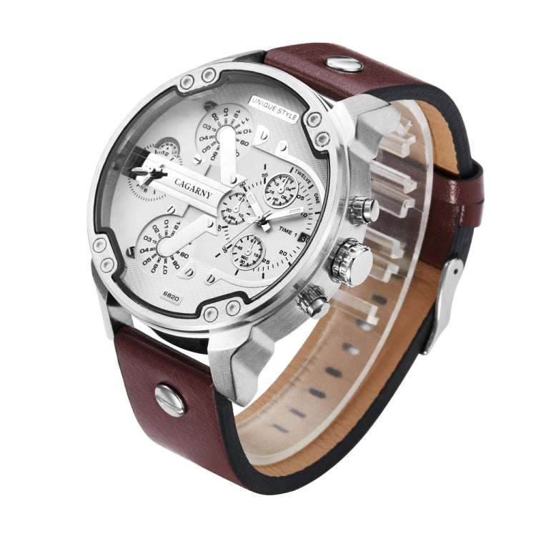 CAGARNY 6820 Fashionable Multifunctional Style Quartz Business Sport Wrist Watch with Leather Band & GMT Time & Calendar & Luminous Display for Men(Brown Band White Window), Brown Band White Window, Black Band White Window, Brown Band Blue Window      ...