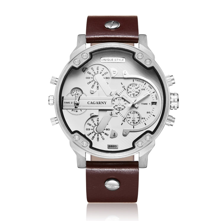 CAGARNY 6820 Fashionable Multifunctional Style Quartz Business Sport Wrist Watch with Leather Band & GMT Time & Calendar & Luminous Display for Men(Brown Band White Window), Brown Band White Window, Black Band White Window, Brown Band Blue Window      ...