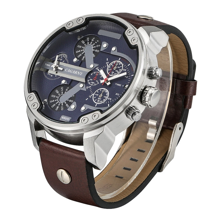 CAGARNY 6820 Fashionable Multifunctional Style Quartz Business Sport Wrist Watch with Leather Band & GMT Time & Calendar & Luminous Display for Men(Brown Band White Window), Brown Band White Window, Black Band White Window, Brown Band Blue Window      ...