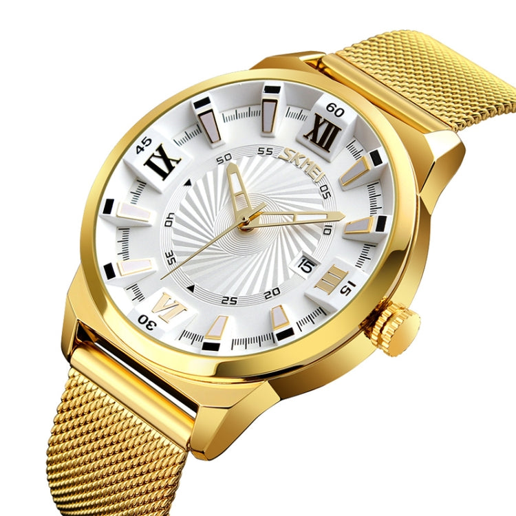 SKMEI 9166 Fashion Men Business Watch 30m Waterproof Metal Quartz Wristwatch