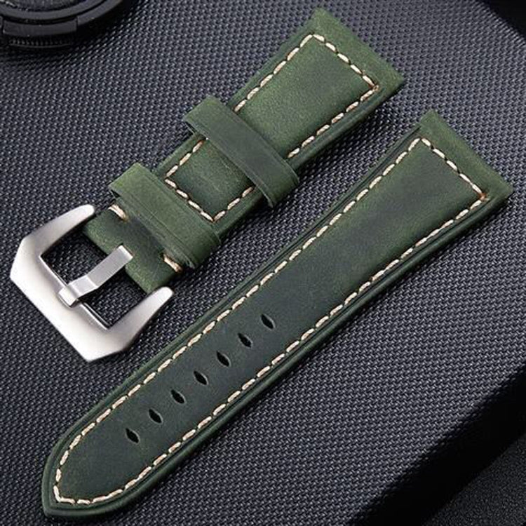 Crazy Horse Layer Frosted Silver Buckle Watch Leather Watch Band, Size: 22mm