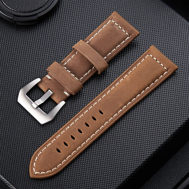 Crazy Horse Layer Frosted Silver Buckle Watch Leather Watch Band, Size: 22mm