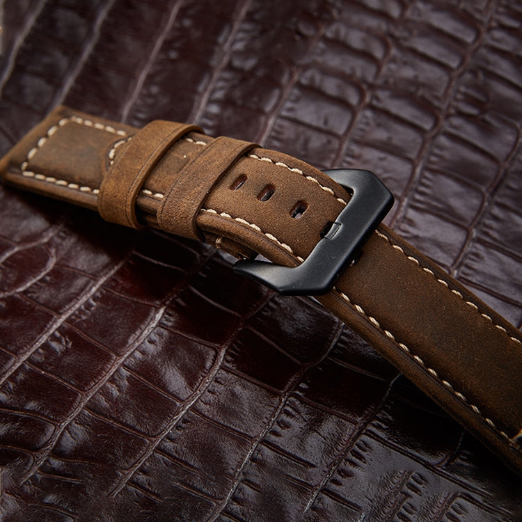Crazy Horse Layer Frosted Silver Buckle Watch Leather Watch Band, Size: 26mm