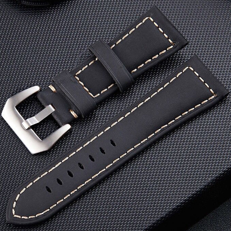 Crazy Horse Layer Frosted Silver Buckle Watch Leather Watch Band, Size: 26mm