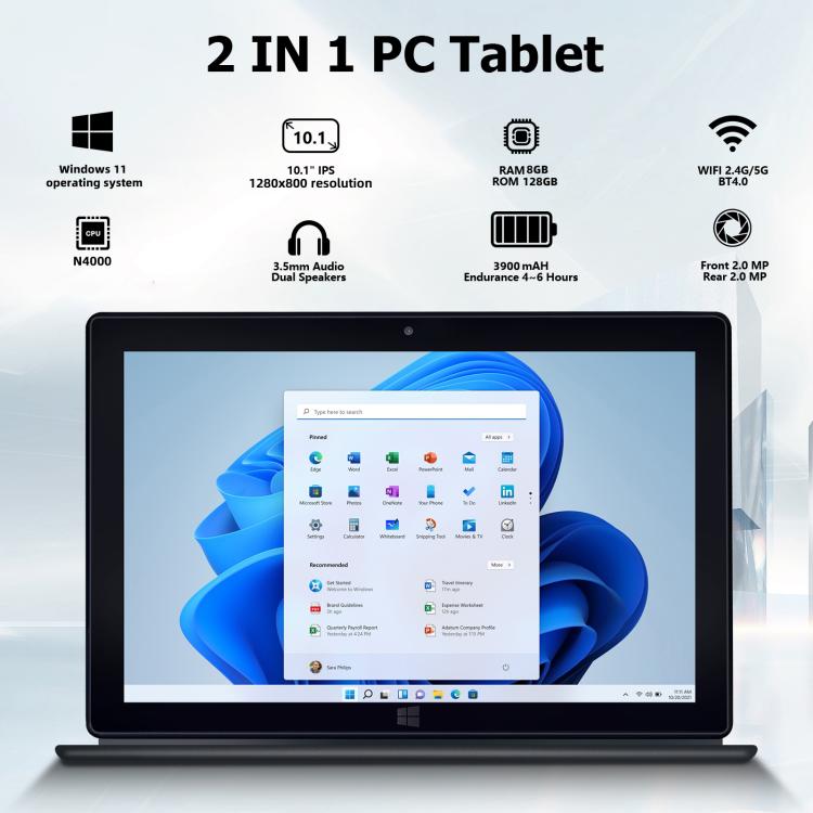 Windows 10, Intel Celeron J3455 Quad Core, Support TF Card & HDMI & Bluetooth & Dual WiFi, with Keyboard, N4000 4-Core 8GB+128GB with Keyboard