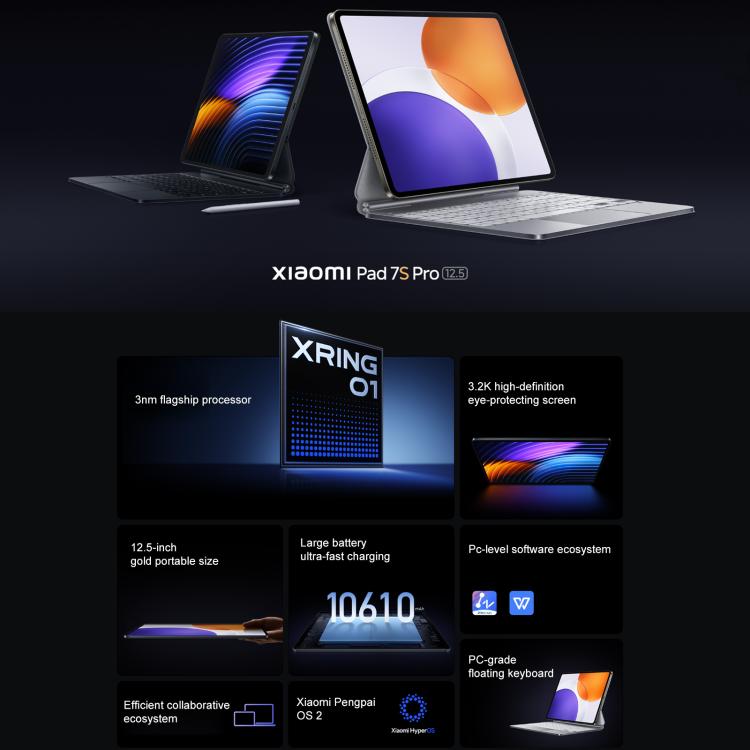 Xiaomi Pad 7S Pro 12.5 inch, 16GB+512GB, HyperOS 2, XRING O1 3nm Deca Core CPU, 16GB+512GB